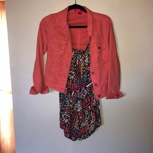 Strapless romper with jean jacket Both size small